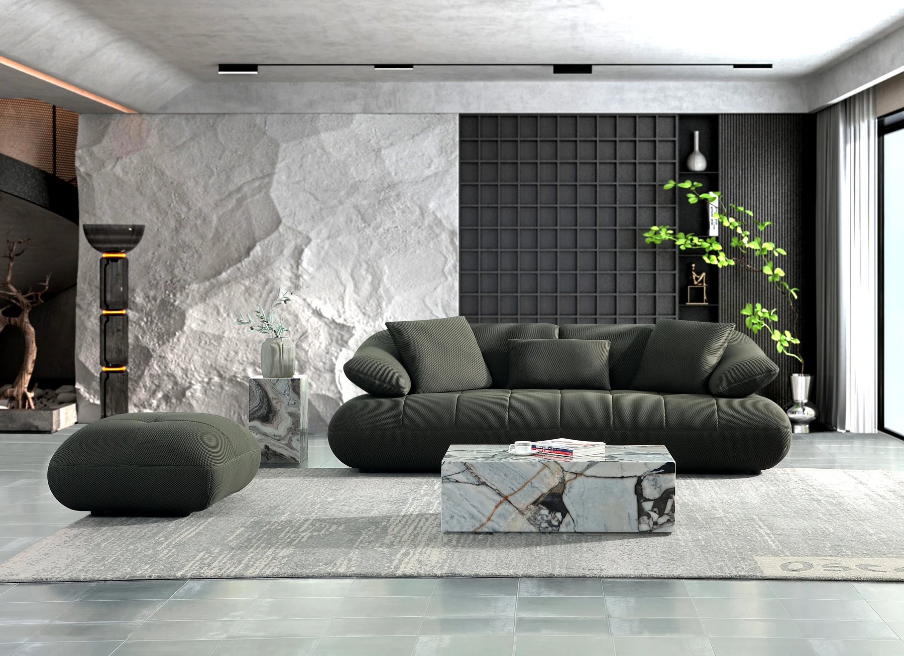 Olive Green Rounded Sofa