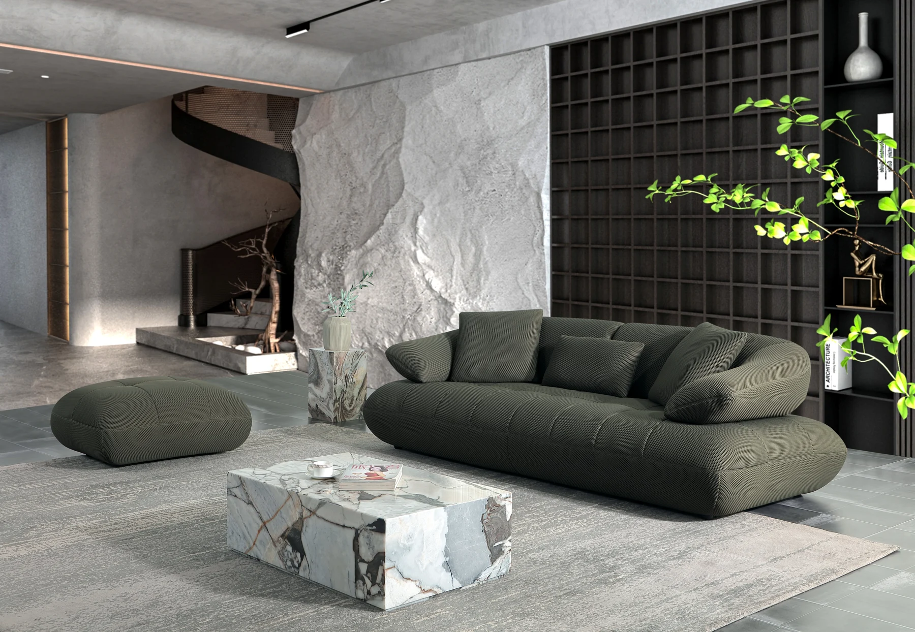 Olive Green Rounded Sofa &middot; 1