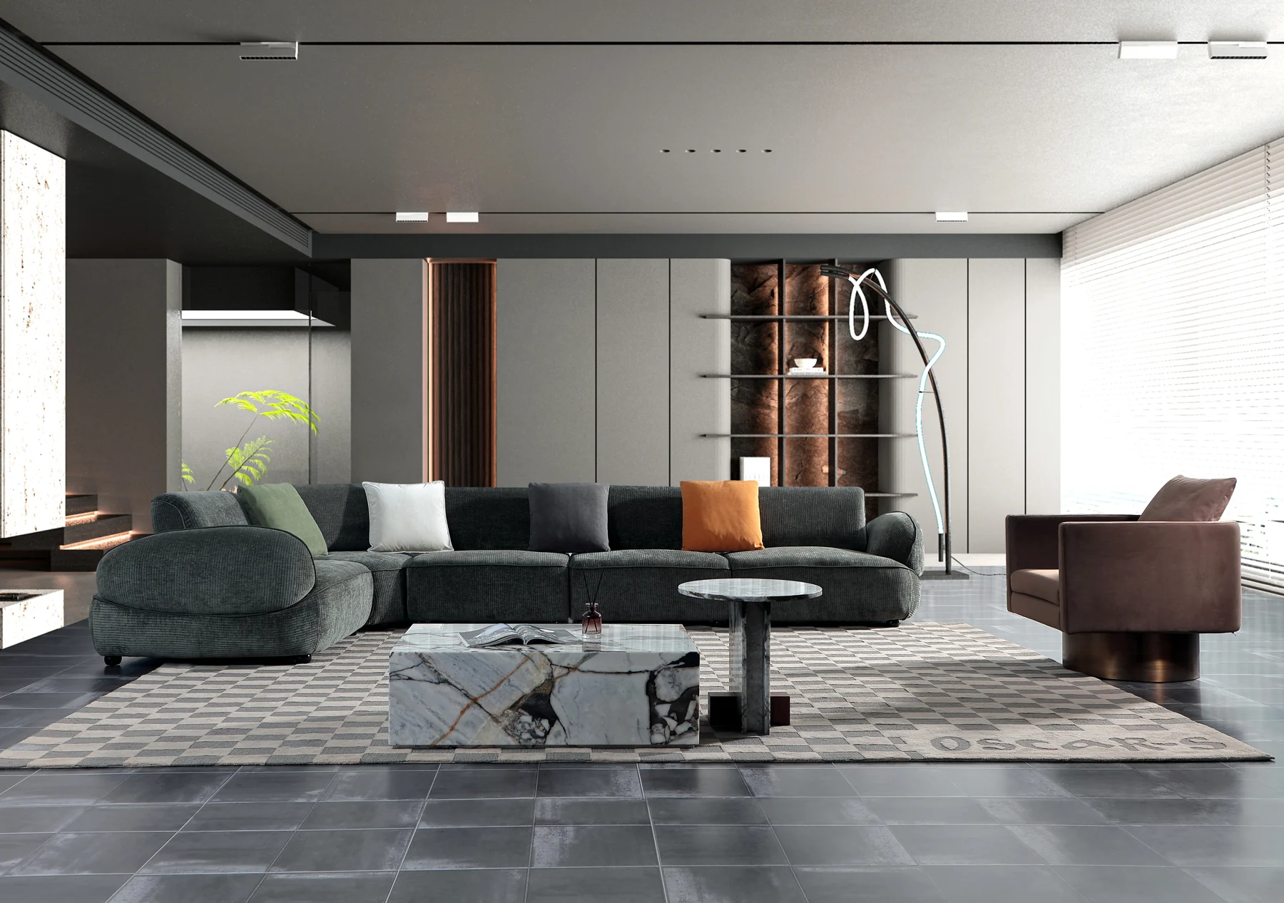 Deep Green Long Sofa