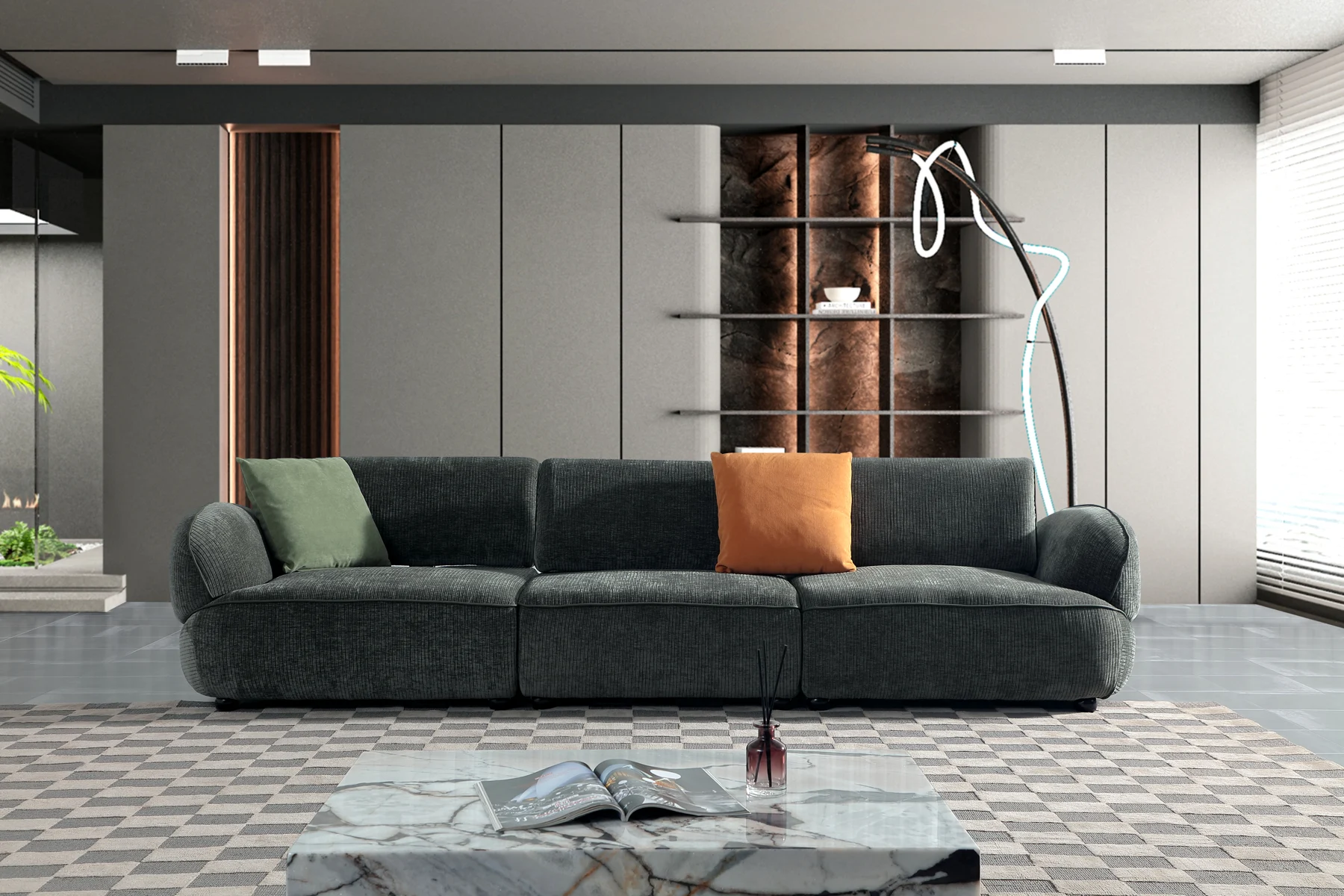 Deep Green Long Sofa &middot; 3